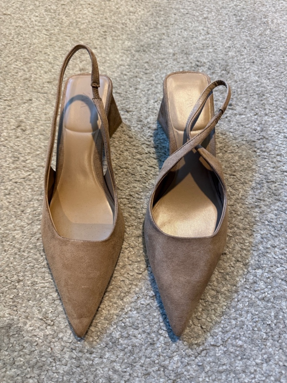 Beige Zara sling backs with gold accent